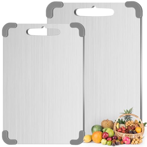 Image of Yaocom 2 Pcs 304 Stainless Steel Cutting Boards for Kitchen 2025 Upgrade Double-sided Dishwasher Safe Thickened Version Cutting Boards Thickness 0.06