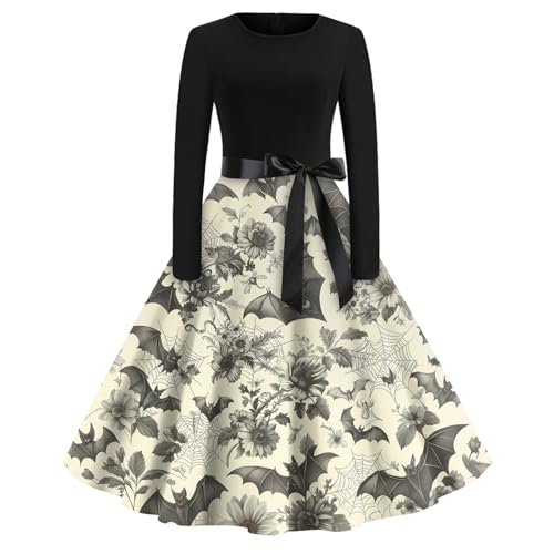 uxxnjfg Vestidos de festa mulher renda decote quadrado vestido gótico Halloween princesa Witch disfarces manga comprida carnaval Cocktail Swing Dress, 4# cinzento claro, XXL