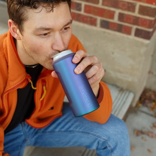 Image of BruMate Hopsulator Slim Can Cooler Insulated for 12oz Slim Cans | Skinny Can Insulated Stainless Steel Drink Holder for Hard Seltzer, Beer, Soda, and Energy Drinks (Black Stainless)