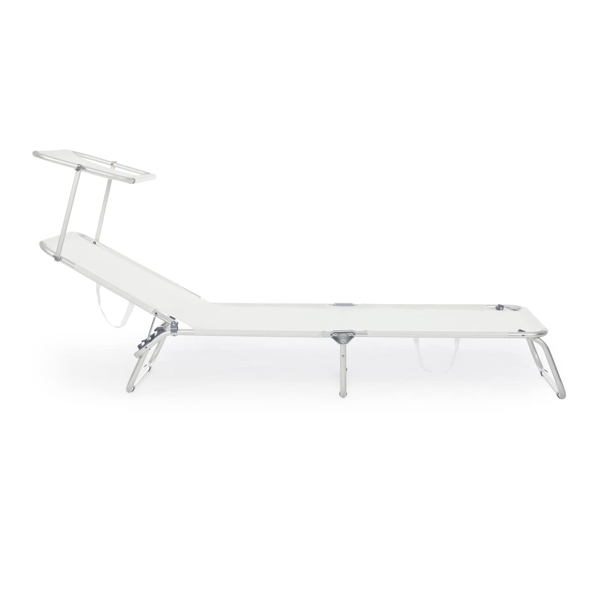 Yellowshop - Set 2 Lettini Prendisole con Tettuccio Parasole CROSS, Pieghevoli, Schienale Reclinabile, Alluminio Leggero, Giardino, Spiaggia, Piscina, Colori Blu Mix e Bianco (Bianco)