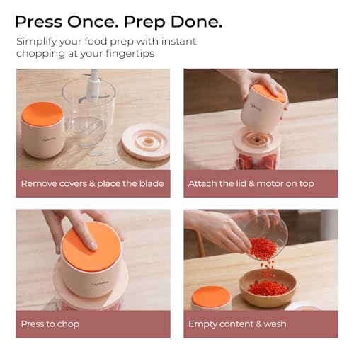 Image of Lifelong Rechargeable Electric Food Chopper with 600ml | 100W Motor | Triple SS Blades | USB Type-C Charging |3600 mAh Battery | One-Press Operation for Veggies, Meat, Garlic, Nuts & Baby Food(LLWC05)