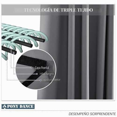 Miniatura 6 de Pony Dance Cortina Dormitorio Opaca 1 Pieza 140x240 Cm, Termicas Aislantes Frio Y Calor Para Salon Modernas Cortinas Gris Blackout Para Puerta Con Ojales