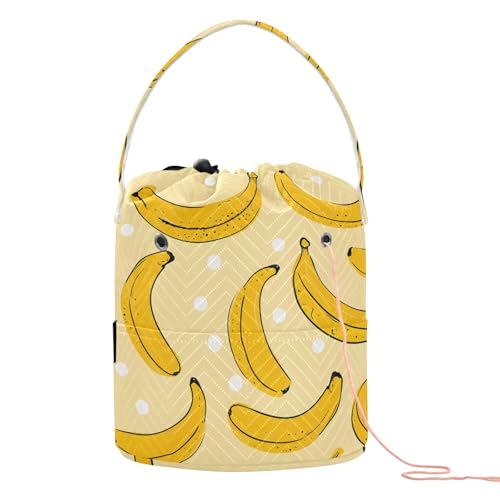 Yarn Storage Bag Small Crochet Bag Knitting Bag Organizer Yellow Bananas Dots Yarn Bags for Crocheting Basket