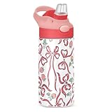 Kcldeci Strawberry Bows Wasserflasche für Mädchen, Kaninchen, Kirsche, Erdbeere, niedliche Kinder-Wasserflasche mit Strohhalm, tragbarer, auslaufsicherer Wasserkrug für die Schule