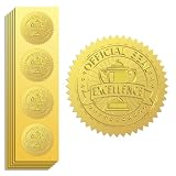 Peacoblue Goldfolie Aufkleber Siegel Geprägt OFFIZIELLES SIEGEL EXZELLENZ 5cm 100 Stück, Selbstklebend Gold Umrandung Geprägtes Medaillen-Siegel für Zertifikatspapier, Schülerbelohnung, Auszeichnung
