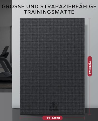 HAPBEAR Yogamatte XXL- Extra Groß Breit Sportmatte Fitnessmatte Rutschfest 213x152/183x122x0.8cm Dicke,Hoher Dichte Ultra Haltbar PVC, Gymnastikmatte mit Fitnessbänder,Schuhfreundlich-Schwarz