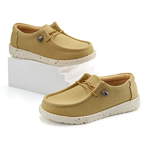 Firelli Kids Loafers Boys Girls Canvas Walking Shoes School Shoes(Tan,5) #TOP4