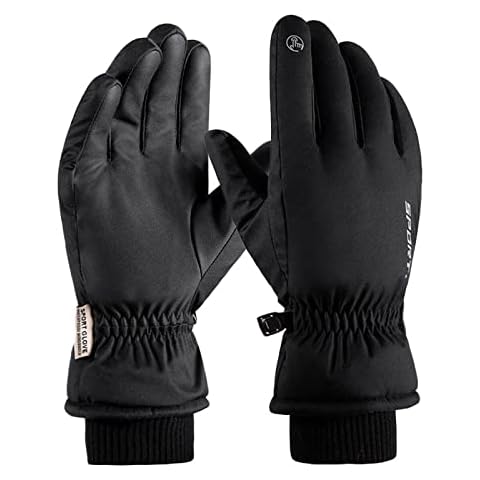 Caziffer Winter Ski Gloves Anti Slip Touchscreen Windproof Glove Cold Weather Riding Snowboarding Adjustable Wrist Strap Sensitive Fingertip Wear Gloves (Black, Men) Cover