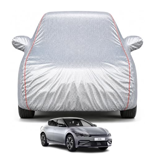 Image of Premium Car Cover for Kia Ev6 2022-2026 Models | Waterproof, UV & Dust Protection | Mirror & Antenna Pocket | Triple Stitched, Soft Inner Lining, Belt & Buckle (Metalic Silver)