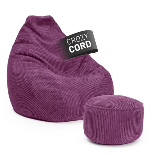 Lumaland Relax Set Cord – Sitzsack Giant + Pouf | Besser als Sofa, Sessel & Co. | XXL Bean Bag + Sitzpouf Hocker mit Füllung (EPS Perlen) für Indoor | Bodensofa für Wohnzimmer, Schlafzimmer & Gaming