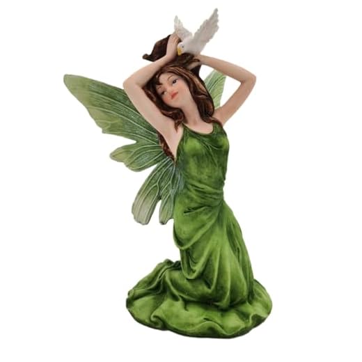 CAPRILO Figura Decorativa Fantasía de Resina Hada con Paloma Adornos y Esculturas. Decoración Hogar. Regalos Originales.12,50 x 12 x 17,50 cm