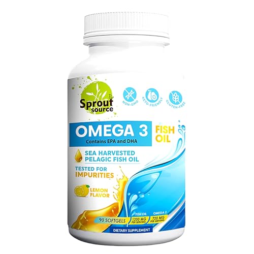 Omega-3 Fish Oil Supplement – Lemon Flavor, No Fishy Burps – 1200mg High-Potency EPA DHA – 90-Day Supply – Wild-Caught Anchovy Softgels