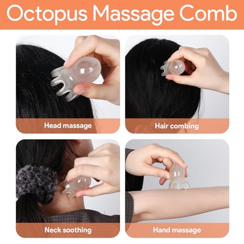 2 Pcs Octopus Head Massage Comb, Scalp Massage Tool for Head and Body Relaxation, 8 Unique Points to Melt Muscle Bumps and Relieve Body Fatigue(Gray) - Image 4