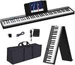 KONIX clavier pliable pour piano, 88 Key Full Size semi-pondéré Piano clavier, Bluetooth Portable Piano de clavier électronique avec support de partition, Sustain Pedal et sac de piano, noir