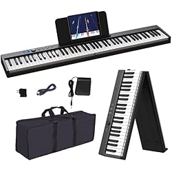 KONIX Foldable Piano Keyboard, 88 Key Full Size Semi Weighted Folding Piano Keyboard, Bluetooth Portable Electronic Keyboard Piano with Sheet Music Stand, Sustain Pedal and Piano Bag, Black