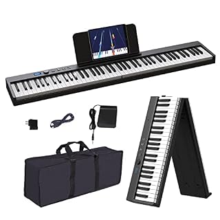 KONIX Foldable Piano Keyboard, 88 Key Full Size Semi Weighted Folding Piano Keyboard, Bluetooth Portable Electronic Keyboard Piano with Sheet Music Stand, Sustain Pedal and Piano Bag, Black - Les Beatles, Paul McCartney, John Lennon, RIngo Starr, George Harrison
