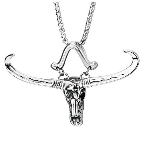 Collier crâne de taureau en acier inoxydable de qualité supérieure et finitions vintage