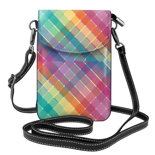 Rayures à carreaux multicolores arc-en-ciel sur une pochette téléphone élégante