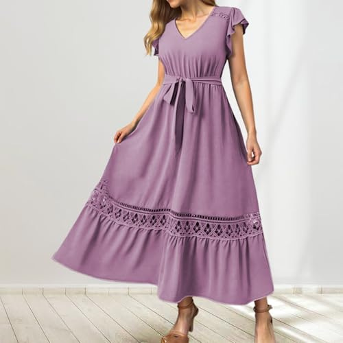Robe pull femme grande taille maxi fluide col dentelle florale de printemps