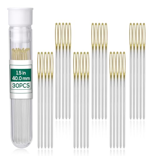 Fteven 30PCS Cross Stitch Needles Size 22 Stainless Steel Embroidery Needles Large Eye Hand Sewing Needles Blunt Golden Color with Box for Hand Sewing Cross Stitching