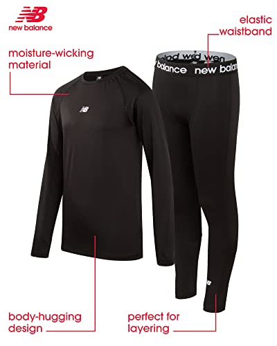 New Balance Boys' Performance Underwear Set - Base Layer Long Sleeve T-Shirt And Tights, Size 18/20, Black Solid #TOP1