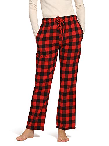 Aeslech Damen Schlafanzughose Kariert Loungewear Hose Lang Baumwolle Pyjamahose Nachtwäsche & Baumwollflanell Weich Schlafbekleidung 1 Rot 36 Cover