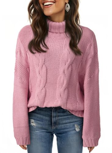 Image of Dokotoo Womens Sweaters Turtleneck Cable Knit Chunky Pullover Fall Outfits