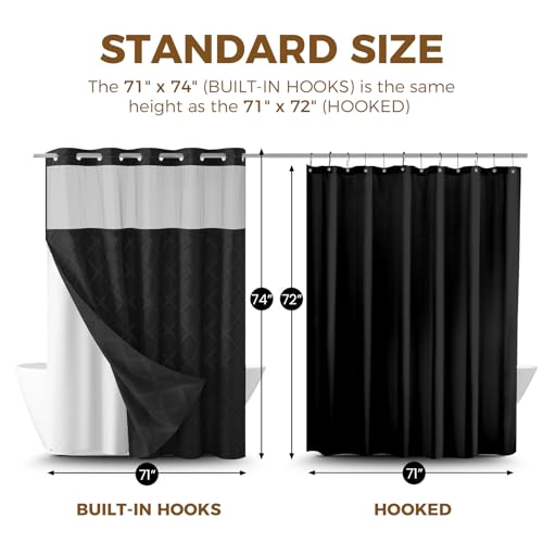 downluxe No Hook Shower Curtain with Snap in Liner,Black Waffle Fabric Shower Curtain Set for Bathroom,Hotel Style Double-Layer Waterproofing Curtains 71W x 74L by downluxe - Used condition - Image 2