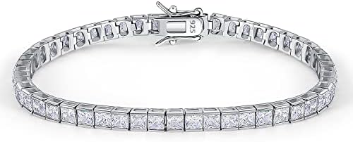 SUPRAONE 925 Sterling Silver 3-4mm Cubic Zirconia Classic Tennis Bracelet for Women and Men 6.5-8 inch (Princess Cut - 3mm, 7.0")