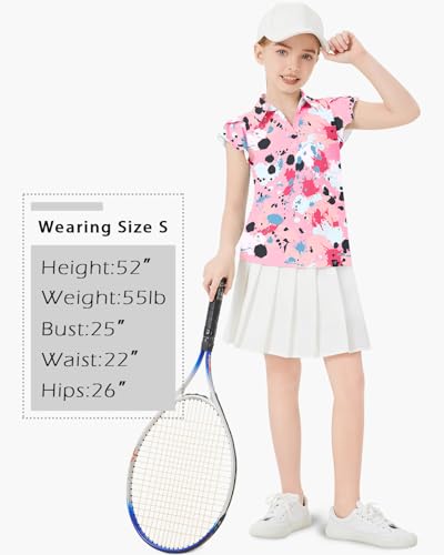Image of Soneven Girls Ruffle Sleeve Polo Shirts V-Neck Golf Tennis T-Shirts Uniform Shirts Quick Dry for 4-14 Years