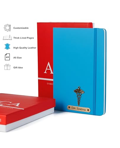 Image of AICA Personalized Name & Charm Doctor Leather Notebook Diary - A5 Size, 180 Ruled Pages (Royal Blue) | Customized Gift for Doctors Retirement Farewell Appraisal Birthday For Men Women Girls Boys