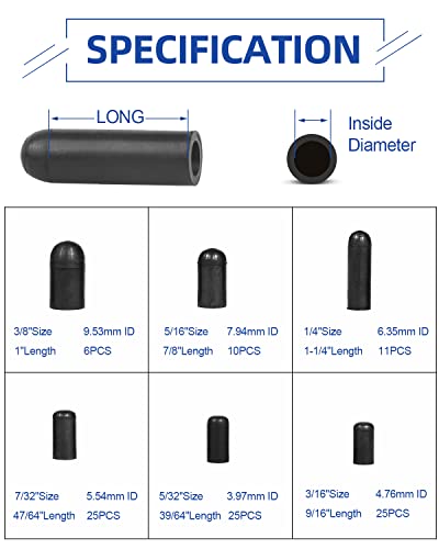 Rubber Vacuum Caps Plug Kit, 102 Pcs Assorted Vacuum Plugs Hose End Caps Assortment Kit For Carburetor, Manifold, Automotive 3/16'' 5/16" 7/32" 1/4" 5/32'' 3/8'' #TOP1