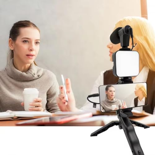 Kit Youtuber Vlog Live Tripé Celular Suporte Led Microfone Controle 5 em 1