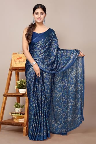 Image of MIRCHI FASHION Saree for Woman Chiffon Georgette Floral Printed | Breathable Lightweight Sari for Office Use and Farewell Ceremonies with Blouse Piece