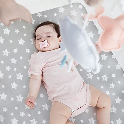 Crib Sheets & Waterproof Bamboo Crib Mattress Protector 4 Pack Set, Waterproof Crib Sheets Mattress Pad Cover, Grey & Pink #TOP4