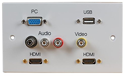 PRO SIGNAL 2 Gang Multimedia Wall Plate - 2x HDMI, VGA, USB-A, RCA Phono & Composite Video Sockets - Plug & Play, White - PELR0105
