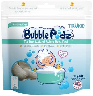 TruKid Bubble Podz Bubble Bath for Baby & Kids, Gentle Refreshing Bath Bomb for Sensitive Skin, pH Balance 7 for Eye Sensitivity, Natural Moisturizers and Ingredients, Eucalyptus