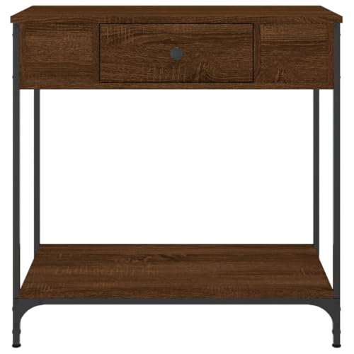 Mesa consola de madera efecto roble con patas ajustables y diseño industrial 5
