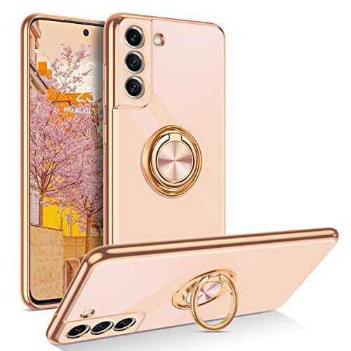 YINLAI Coque Samsung Galaxy S21 FE 5G en Souple en Silicone avec 360° Ring Stand Support de Voiture magnétique Etui Samsung S21 FE Housse de Antichoc Cover pour Samsung Galaxy S21 FE 5G - Rose Clair Cover