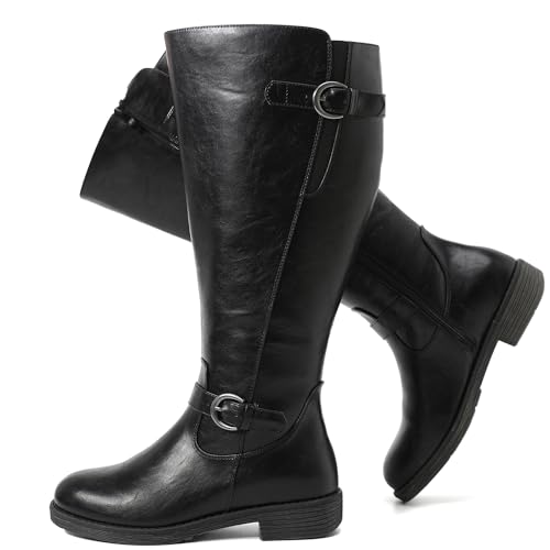 Luoika Women's Extra Wide Calf Knee High Boots, Wide Width Low Heel Side Zipper Plus Size Knee-High Boots.
