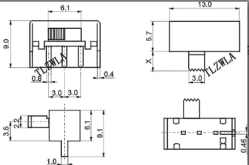 Interrupteur à bascule SK-12F14G4 à glissière horizontale pour circuits imprimés durables - 4
