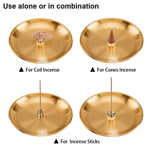 Abxlniu 3 In1 Brass Incense Holder For Sticks/Coil Incense/Incense Cones With 6.7 Inch Metal Gourd-Shaped Ash Catcher Tray Easy To Clean Incense Burner, 6.7In-2 Style #TOP5