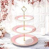 Chengu Baby Shower Dessert Stand Pink Cupcake Stand 3 Tier Dessert Holder 10' 9' and 7' Ceramic Cake Holder Tower for Wedding Birthday Party Baby Shower Decorations