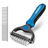 OneCut Pet Grooming Brush and Metal Comb Combo, Pet Grooming Rake and Brushes for Small, Medium & Large Dogs Double Sided Deshedding Tool Removes Knots and Tangled Hair (Blue)