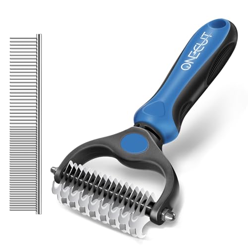 OneCut Pet Grooming Brush and Metal Comb Combo, Pet Grooming Rake and Brushes for Small, Medium & Large Dogs Double Sided Deshedding Tool Removes Knots and Tangled Hair (Blue) OneCut Pet Grooming Brush and Metal Comb Combo, Pet Grooming Rake and Brushes for Small, Medium & Large Dogs Double Sided Deshedding Tool Removes Knots and Tangled Hair (Blue)