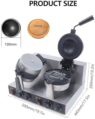Non-Stick Double Head Waffle Press Machine, Stainless Steel Commercial Ice Cream Burger Maker with Independent Temperature Control for Home & Commercial Use