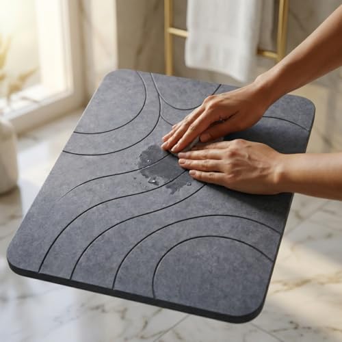 Miniatura 4 de Veradgroup Alfombra Diatomita Baño Antideslizante Alfombra Baño Diatomita Ducha Secado Rápido Alfombra Cocina Y Baño Premium Bath Mat De Piedra Natural Gris Piedra Elegante