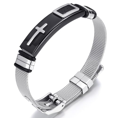 2025 ULtimate Mens bracelet,Black bracelets for men,Stylish Adjustable Cross Stainless Steel Mesh Chain Wrist Band men's jewelry braclets for man,male coworkers string ideas cool braclets hip hop