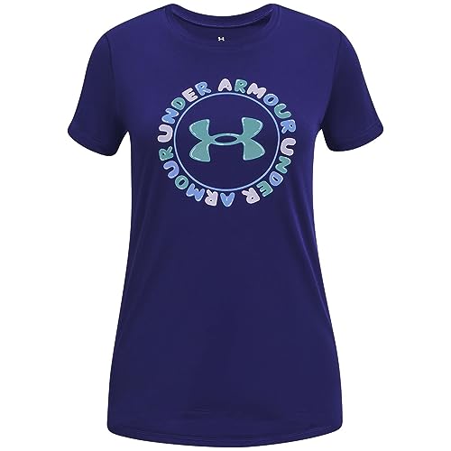 T-shirt Under Armour Girls Tech Twist Crew bleu et violet pour le sport en taille Youth Large