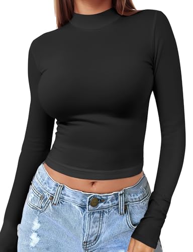 Haut court col roulé manches longues moulant et léger pour femme